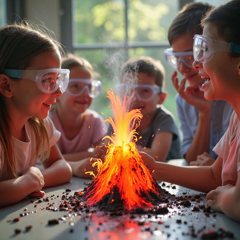 Science experiment workshop with erupting volcanoes