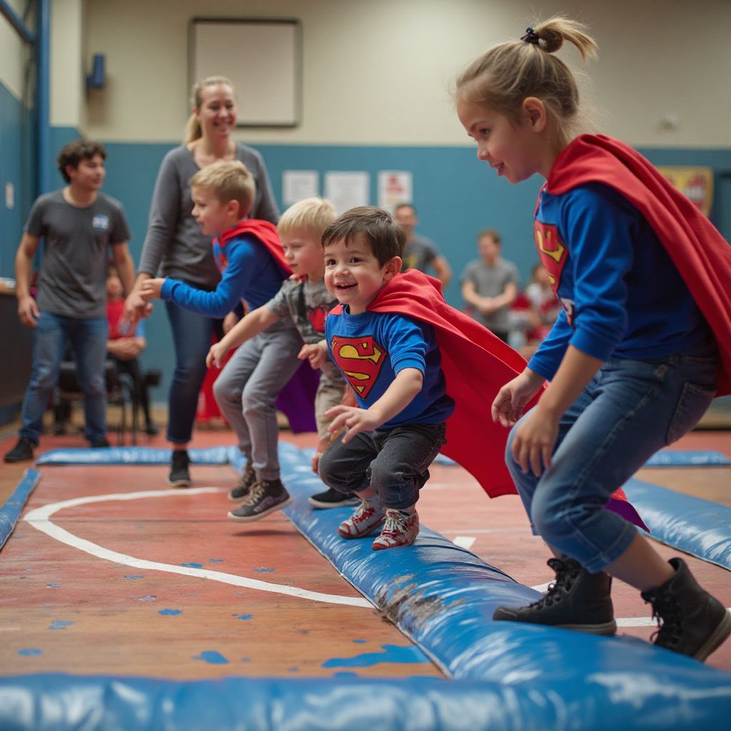 Superhero training camp with obstacle course